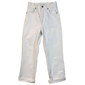 Zara White 4 Relaxed Fit High-Waisted Cotton Straight Leg Jeans With Cuffed Hem